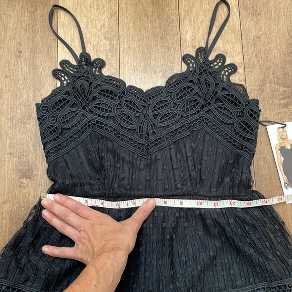 NWT Dex Black Tiered Lace polka dot mini Dress spaghetti straps size XS - Picture 8 of 11